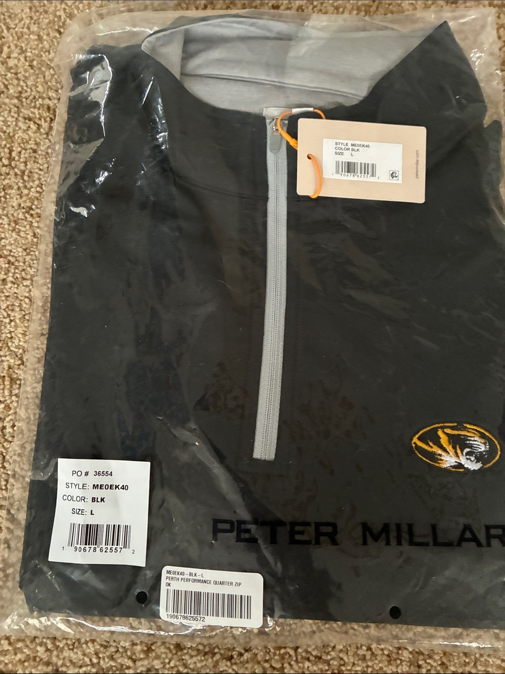 Peter Millar Men's Missouri Tigers Perth Performance 1/4 Zip Pullover - L - NWT